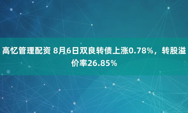 高忆管理配资 8月6日双良转债上涨0.78%，转股溢价率26.85%